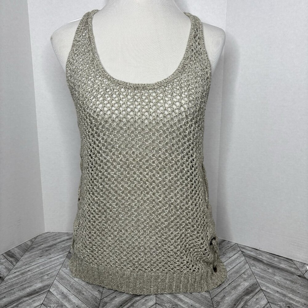 Guess  Bohemian Crochet Top Womens Medium Side Detailing Sleeveless Gray  Tank